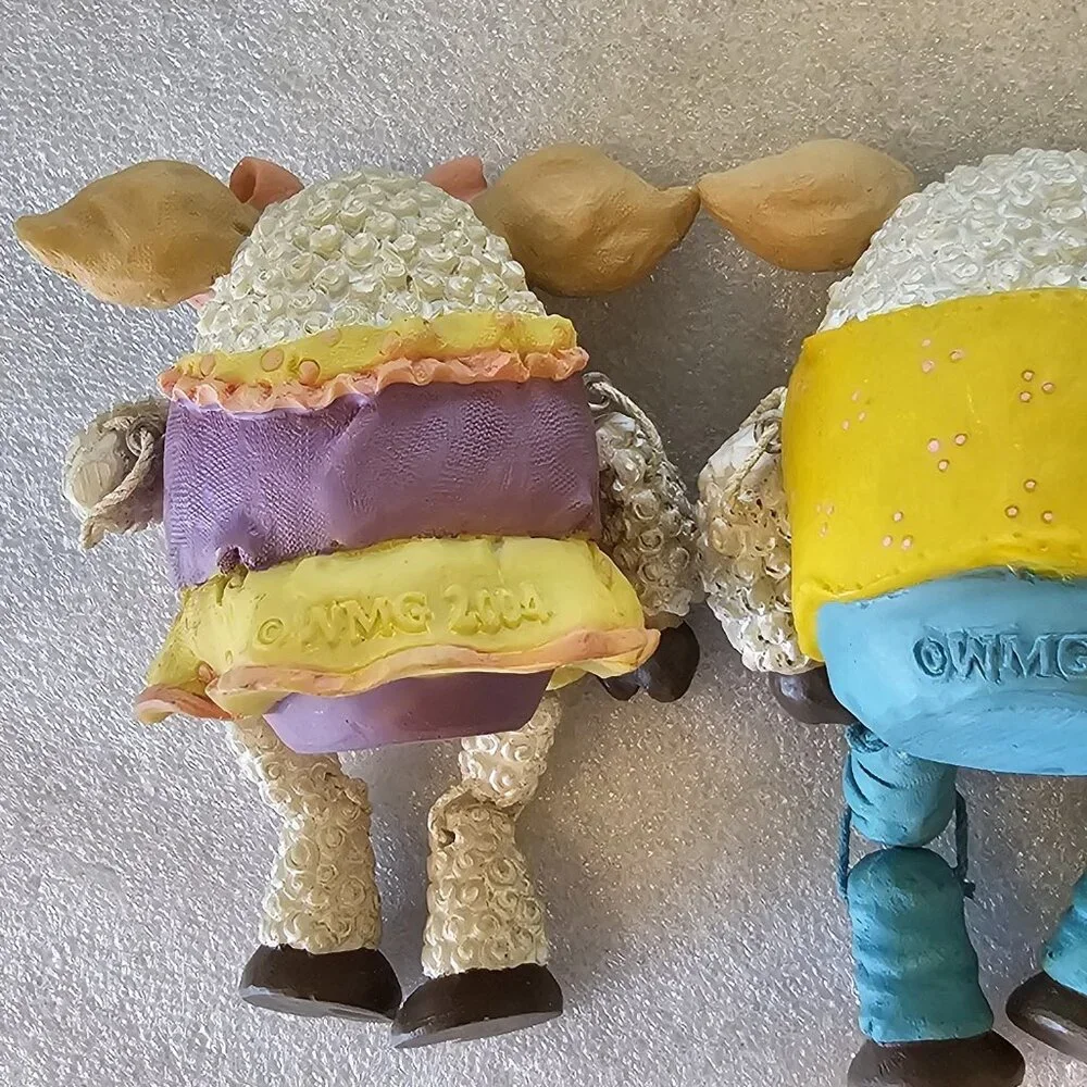 Vtg Anthropomorphic Sheep Girl Boy Shelf Sitters Figurines 2004 WMG Spring Decor